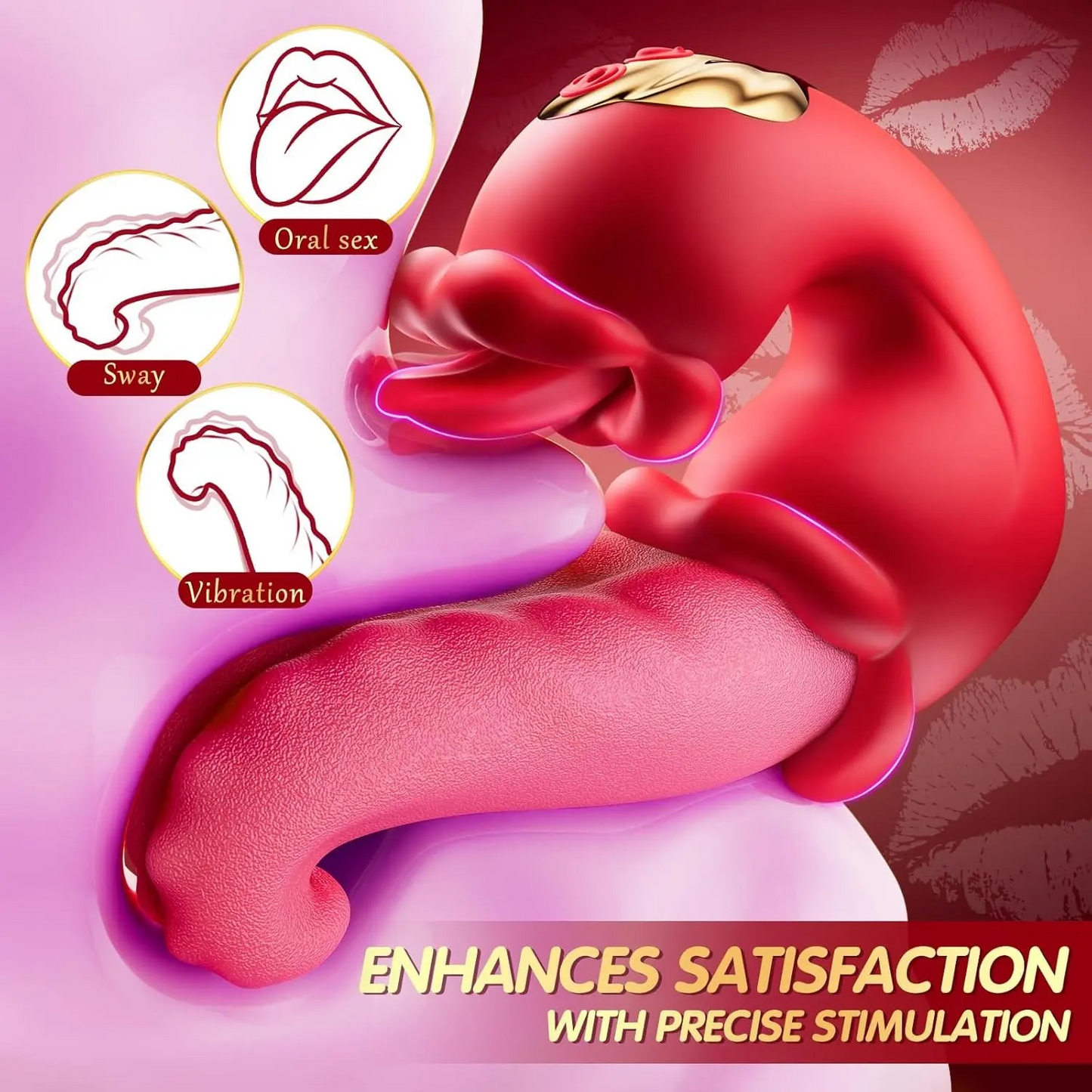 Vibrador Rosa 4 en 1 con Lengua Giratoria y Estimulación Clitorial USB