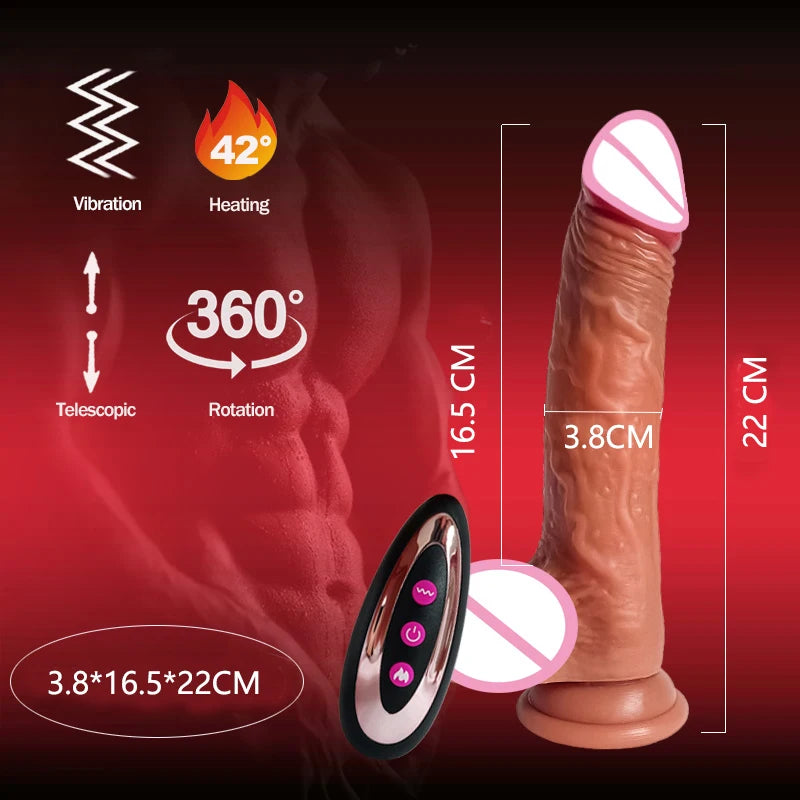 Dildo Realista Telescópico Vibrador con Calentamiento y Succión, Control Remoto para Mujeres