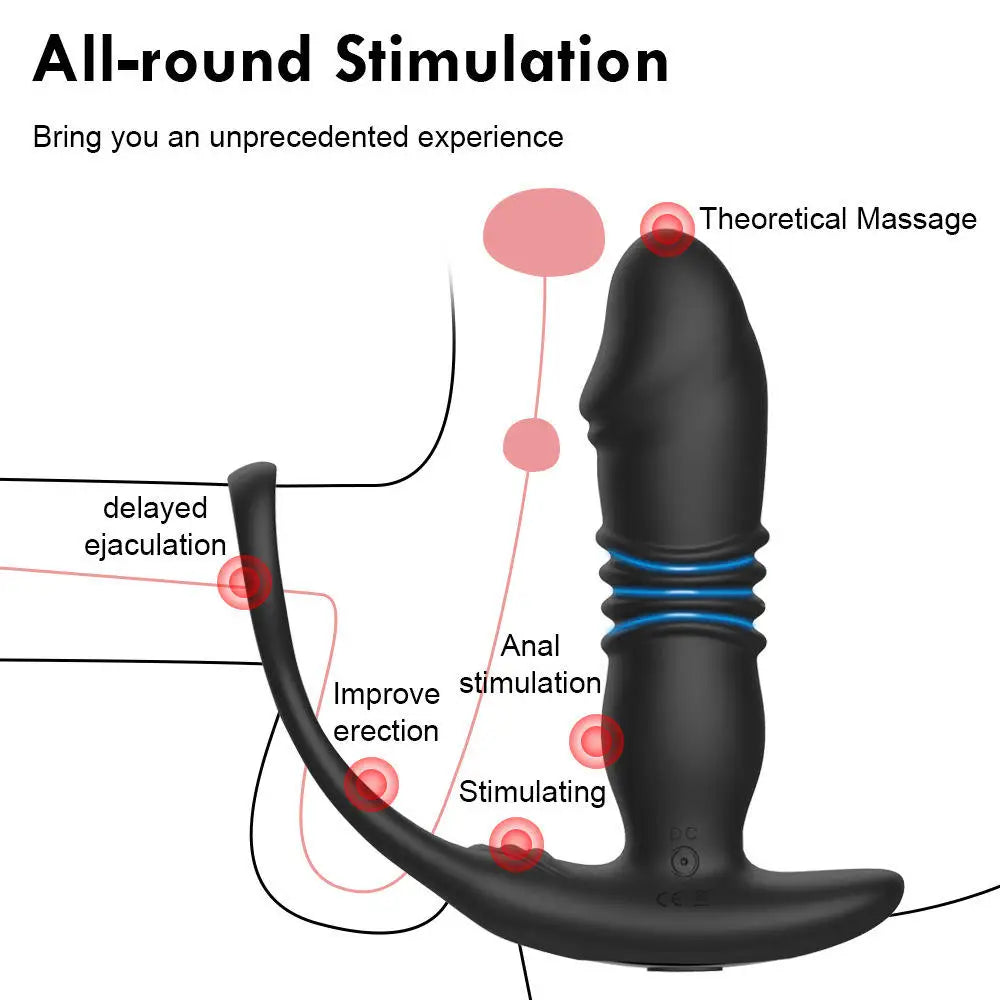 Vibrador Anal Telescópico 3 en 1 con Control por App y Anillo para Pene