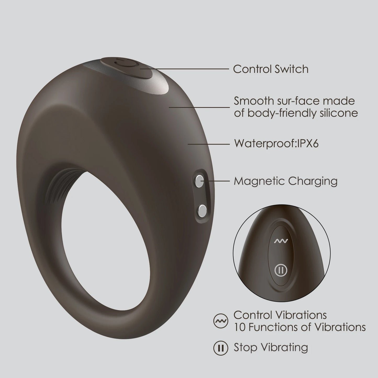 Anillo Vibrador Retardante Winyi con Control Remoto - 10 Modos