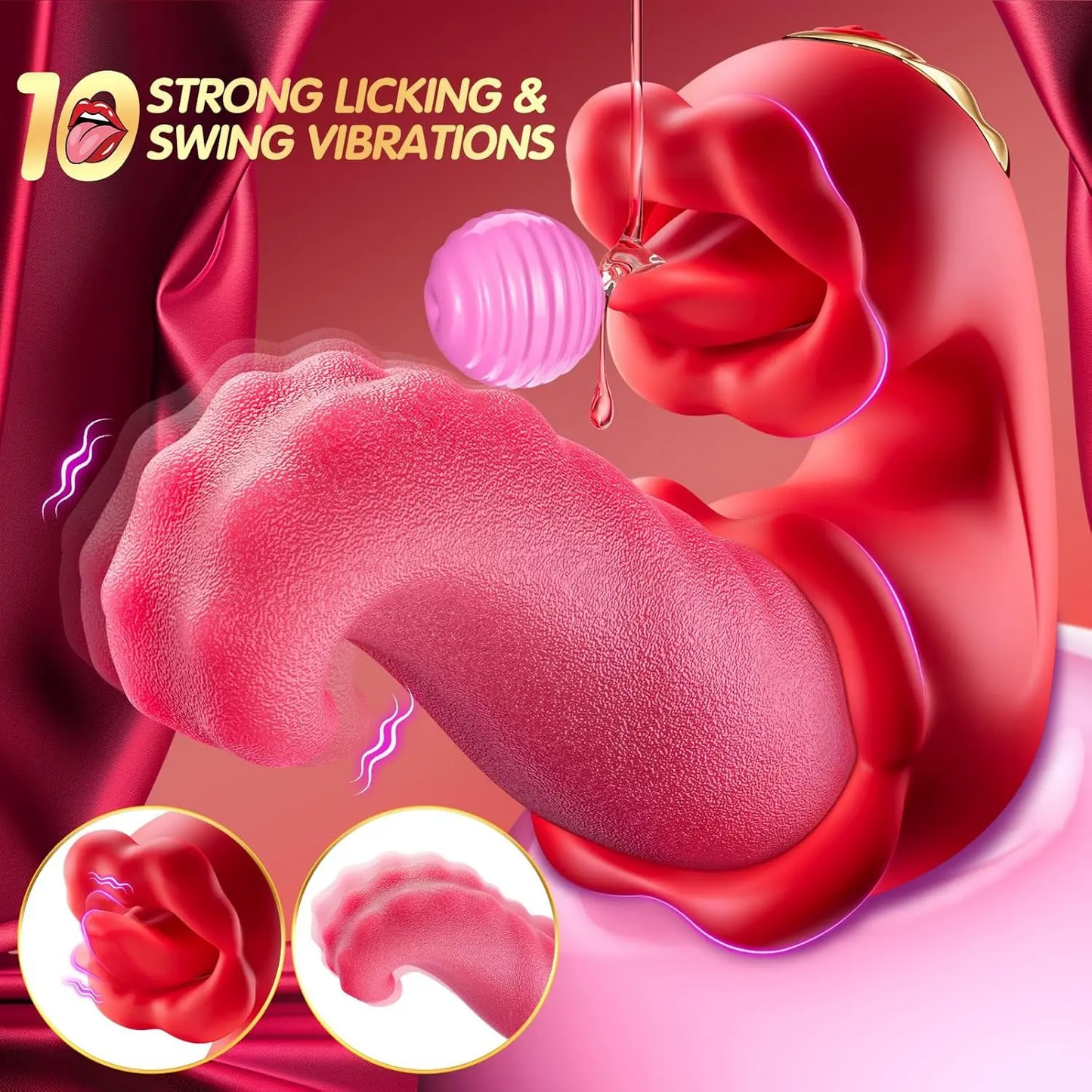 Vibrador Rosa 4 en 1 con Lengua Giratoria y Estimulación Clitorial USB