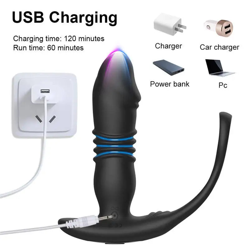 Vibrador Anal Telescópico 3 en 1 con Control por App y Anillo para Pene