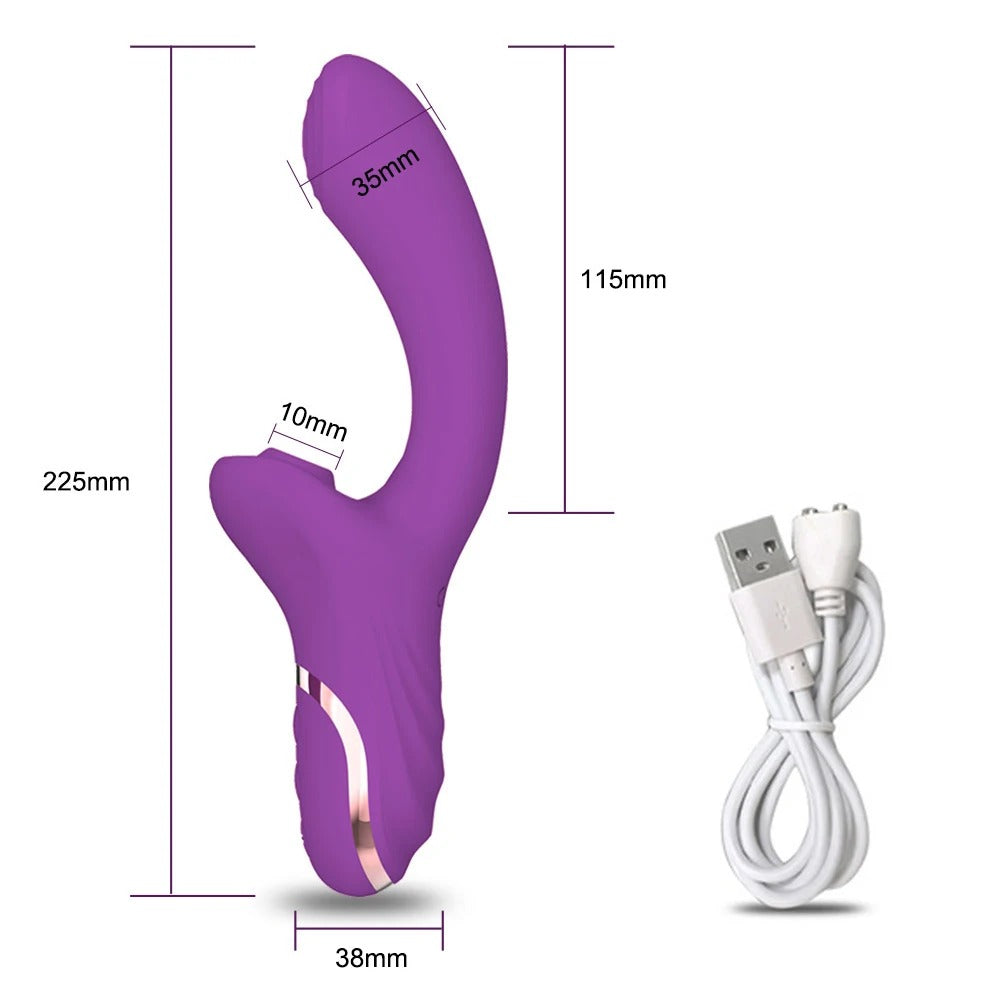 Vibrador Succionador y Dildo Flexible 2 en 1 de Silicona para Mujer