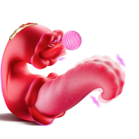 Vibrador Rosa 4 en 1 con Lengua Giratoria y Estimulación Clitorial USB