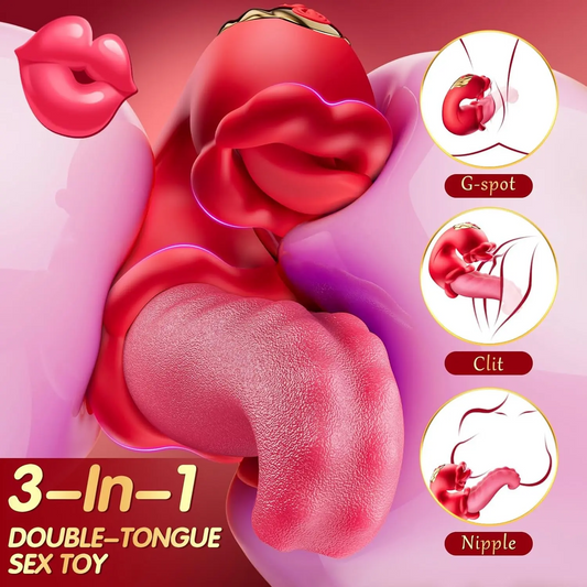 Vibrador Rosa 4 en 1 con Lengua Giratoria y Estimulación Clitorial USB