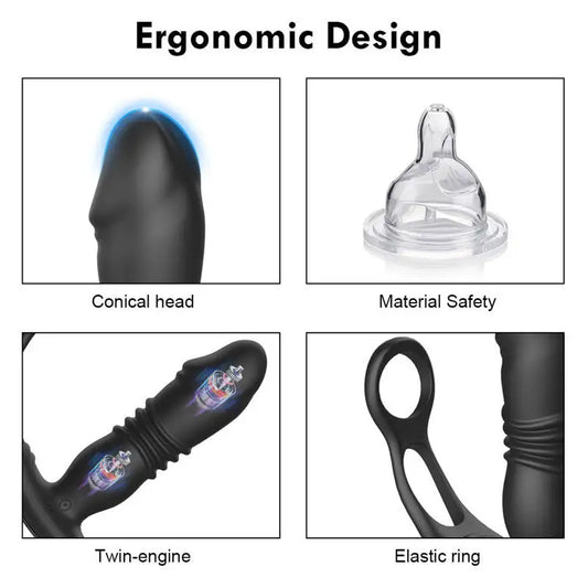 Vibrador Anal Telescópico 3 en 1 con Control por App y Anillo para Pene