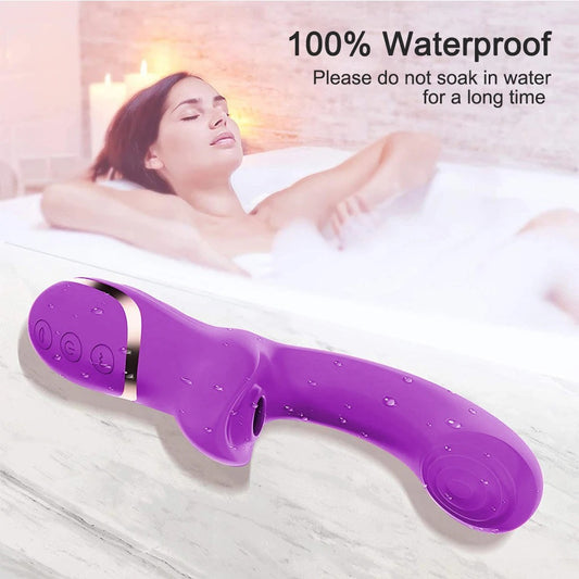 Vibrador Succionador y Dildo Flexible 2 en 1 de Silicona para Mujer