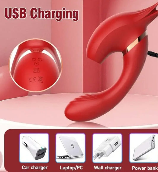 Vibrador Rotatorio Recargable USB para Estimulación Íntima Femenina con 10 Velocidades y Triple Acción
