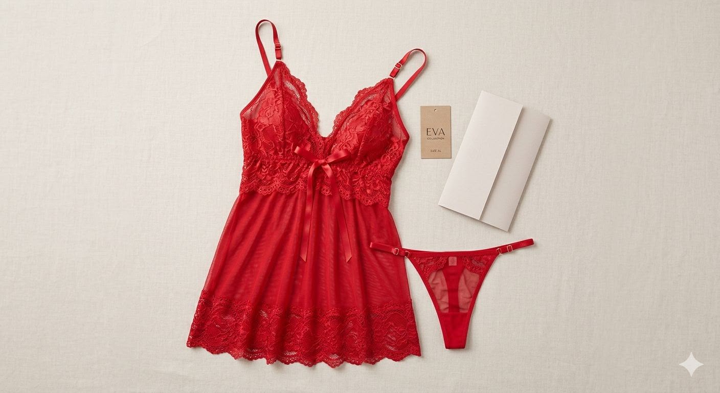 Baby-Doll de Tul y Encaje Rojo con Less Regulable