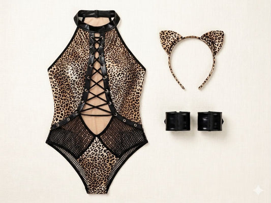 Disfraz Sexy Felina Premium - Set de Body, Vincha y Puños